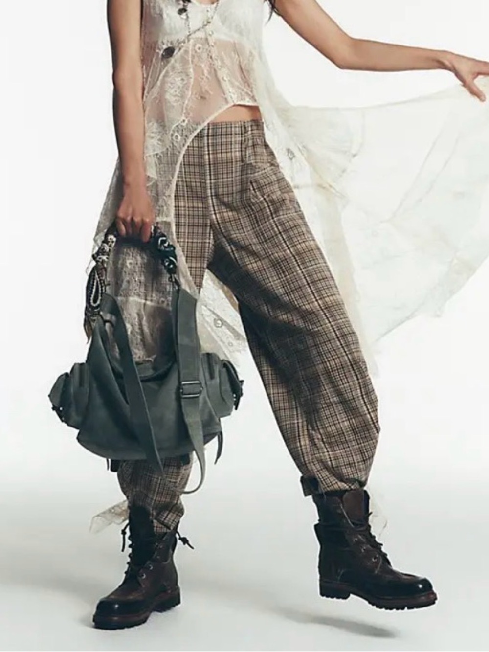 Free People Women's Nice Choice Pull-On Pants Barrel Pant Ivory Combo - Picture 5 of 6